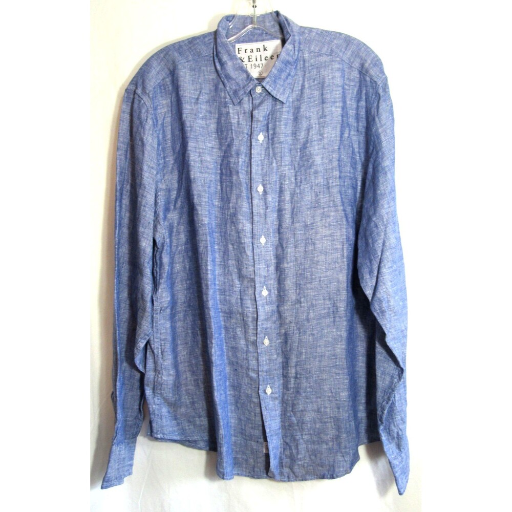 Frank & Eileen Finbar Blue Linen Button Down Long Sleeve Shirt Size Large NWOT